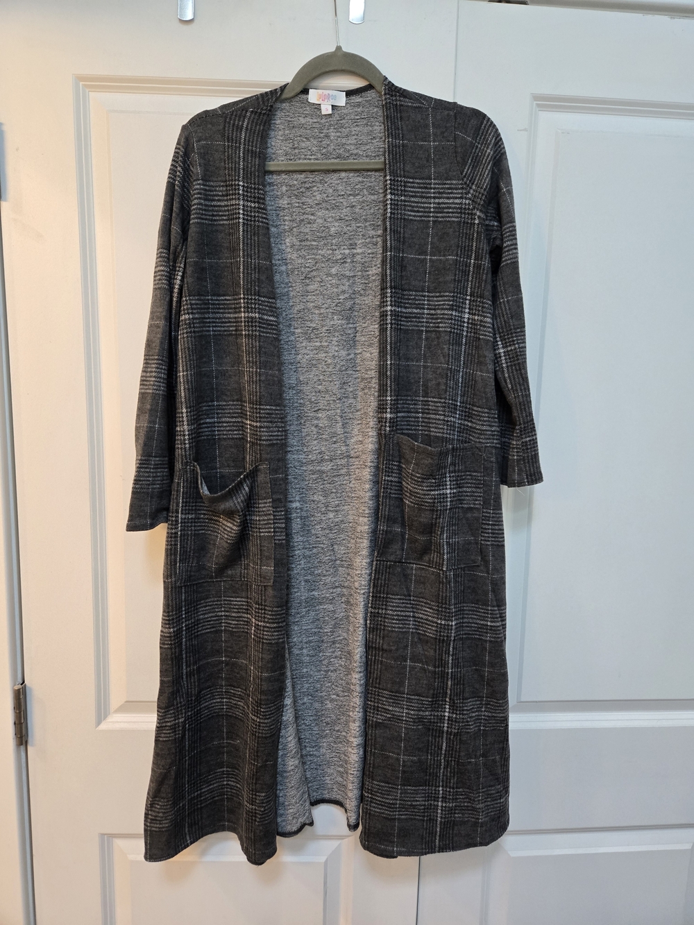 LuLaRoe Charcoal Gray Plaid Open-Front Cardigan